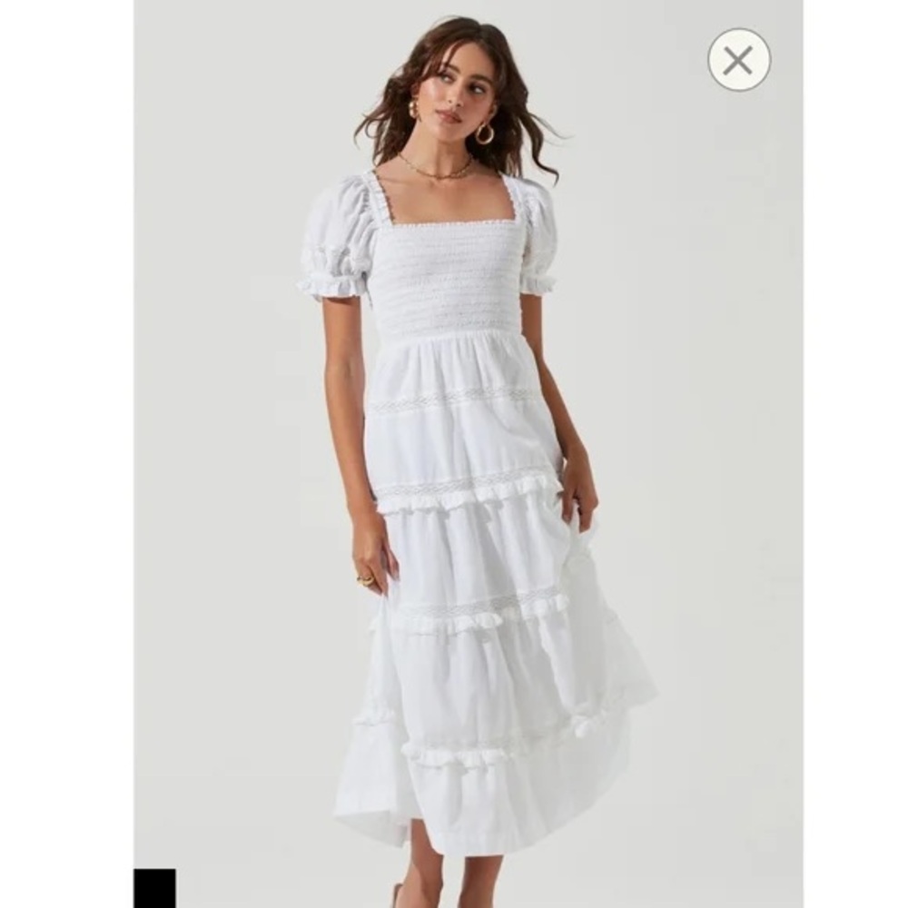 Astr White Puff Sleeve Midi Dress
